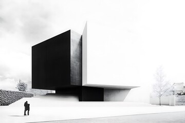 Aufkleber - A minimalist architectural structure with contrasting black and white surfaces.