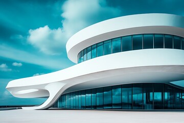 Aufkleber - Modern architectural design featuring smooth curves and large glass windows.