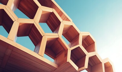 Poster - A wooden structure resembling honeycomb, showcasing innovative architectural design.