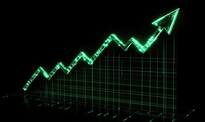 Poster - Growing financial graph with upward trend, green neon lines, digital representation of success and progress