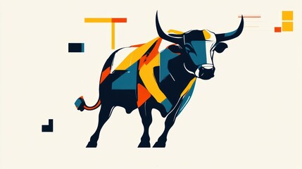 Poster - Abstract bull representing market strength in minimalist design