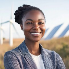 Canvas Print - Black female engineer in renewable energy projects, focusing on eco-friendly solutions -