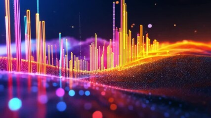 Poster - Colorful digital sound wave visualization of audio frequencies in an abstract landscape