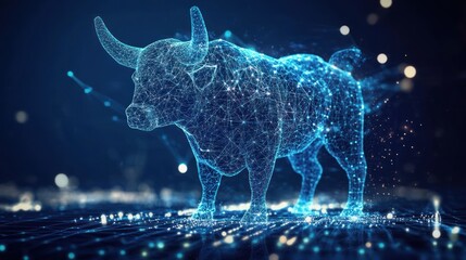 Poster - Bull integrated with blockchain market trends, focusing on decentralized finance