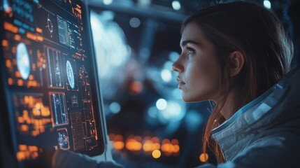 Poster - female engineer contributing to space exploration and aerospace projects