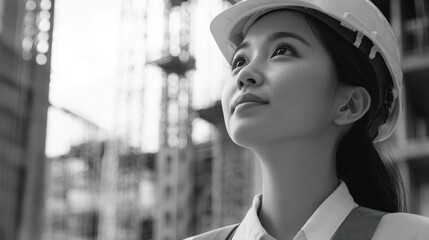 Poster - Female engineer on a construction site, inspecting progress