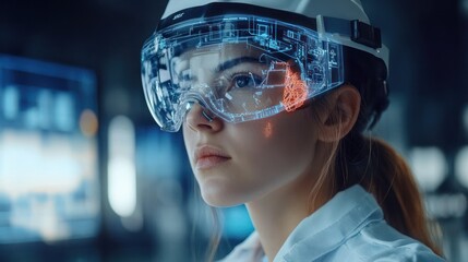 Poster - Female engineer with a helmet and safety gear, focusing on safety standards