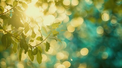 Poster - Abstract blurred lights creating a bokeh effect, perfect for festive visuals telephoto lens summer daylight cool color
