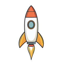 Poster - rocket illustration, cartoon style, vibrant colors, featuring orange tip, yellow fins, blue window, 