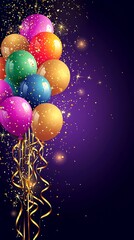 Aufkleber - Vibrant Balloons and Confetti Sparkling in Festive Background  Colorful party with shimmering glitter ribbons and streamers creating a cheerful and lively atmosphere for a birthday anniversary