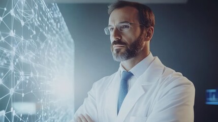 Poster - Physician employing AI diagnostic tools for precision medicine, isolated with modern visuals