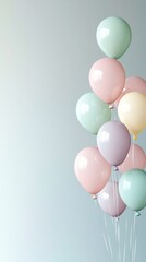 Poster - Pastel Balloons Floating in Dreamy Serene Background for Instagram Digital Wall Art Minimalist Design or Whimsical Party Decor