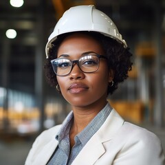 Poster - portrait of an african american female engineer, professional and focused