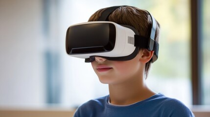 Poster - Student using virtual reality for immersive educational activities, futuristic and isolated
