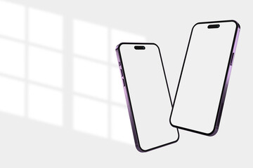 Canvas Print - realistic smartphone with soft shadow overlay on background. mobile phone digital device screen mock