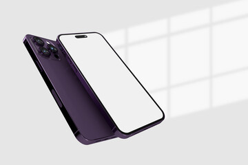 Canvas Print - realistic smartphone with soft shadow overlay on background. mobile phone digital device screen mock