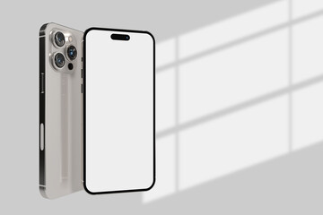 Canvas Print - realistic smartphone with soft shadow overlay on background. mobile phone digital device screen mock