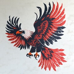 Wall Mural - A vibrant mural of a stylized eagle with intricate patterns in red and black.