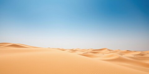 Wall Mural - Vast expanse of golden sand dunes under a clear blue sky in the Dubai desert, majestic, dunes