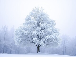 Wall Mural - a majestic snow-covered tree standing gracefully in a winter wonderland, coated in a blanket of fres