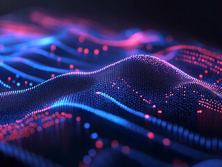 Aufkleber - A vibrant, abstract visualization of digital waves, showcasing dynamic colors of blue and pink in a mesmerizing flowing pattern.