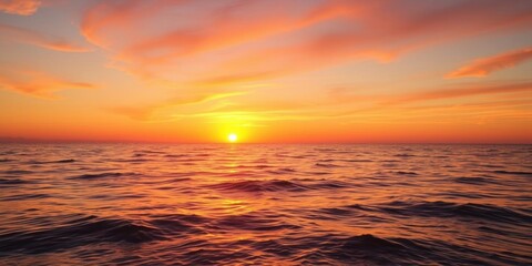 Wall Mural - vibrant sunset over calm ocean waves, creating a peaceful and serene atmosphere, dusk, beach