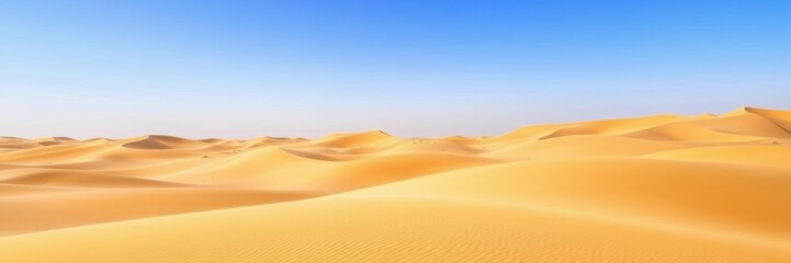 Wall Mural - Vast expanse of golden sand dunes under a clear blue sky in the Dubai desert, sand, remote