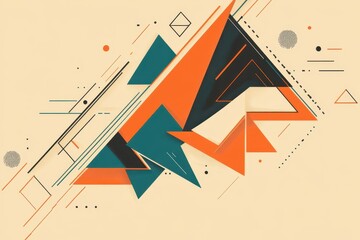 Aufkleber - A vibrant abstract design featuring geometric shapes in orange, teal, and black against a beige background, creating a dynamic visual effect.