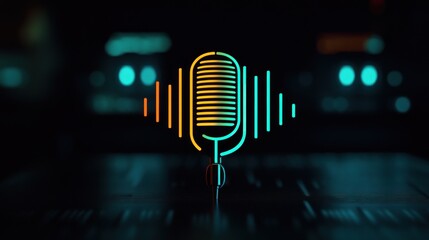 Design a logo for a podcast, incorporating a microphone and soundwave graphic.