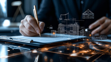 Leinwandbilder - professional writing on legal document with digital graphics