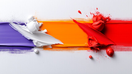Fototapete - Vibrant paint strokes in purple, white, orange, and red create dynamic composition