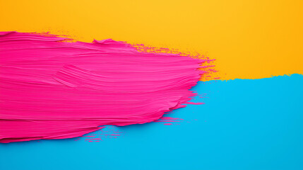 Aufkleber - Vibrant pink paint stroke on bright yellow and blue background