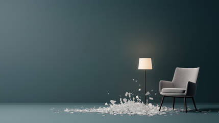 Aufkleber - modern chair beside lamp with scattered paper on floor