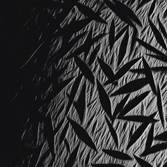 Poster - Abstract black and white image of leaves on textured surface.