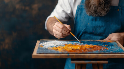 Aufkleber - artist painting on canvas with vibrant colors and brush in hand