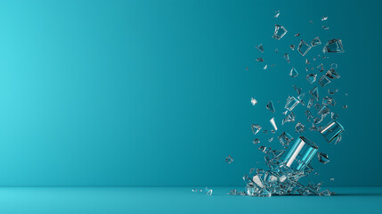 Leinwandbilder - Shattered glass fragments scattered on turquoise background