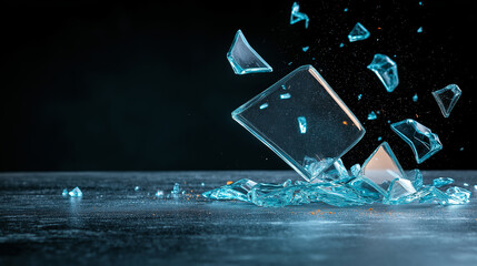 Leinwandbilder - Shattered glass pieces scattered across modern countertop surface