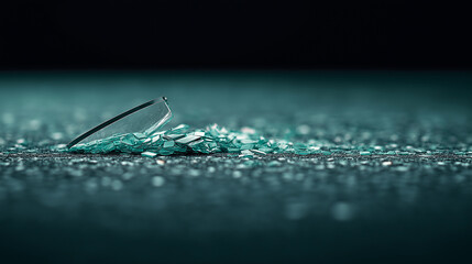 Poster - Shattered glass pieces scattered on dark surface, creating striking visual