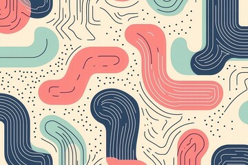 Poster - A colorful abstract pattern featuring swirling lines and shapes in coral, mint, and navy on a light background.