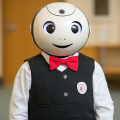 Poster - Friendly robot wearing a vest and bow tie.