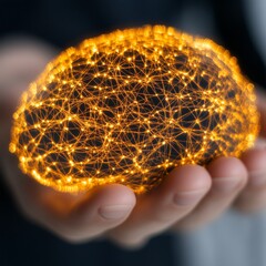 Poster - Glowing neural network in hands.
