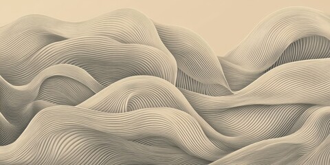 Aufkleber - A serene abstract landscape featuring smooth, undulating lines that create a sense of depth and tranquility in neutral tones.