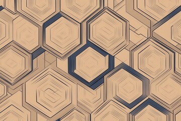 Aufkleber - A geometric pattern featuring interlocking hexagons in beige and blue tones, creating a visually appealing texture.