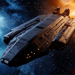 Poster - Futuristic spaceship soaring through vibrant nebula. (1)