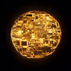 Poster - Golden sphere composed of numerous small, illuminated circuit boards, creating a technological globe effect against a black background.