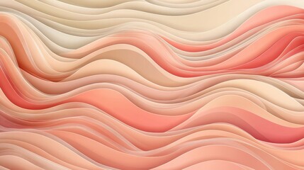Aufkleber - A serene abstract design featuring flowing waves in soft shades of peach, beige, and cream, creating a calming visual effect.