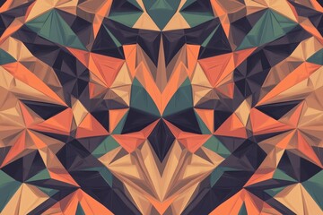 Aufkleber - An abstract geometric pattern featuring triangular shapes in warm tones of orange, green, and dark hues, creating a visually striking design.