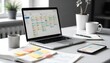© Rama - A sleek and modern workspace with a laptop open to a social media content calendar