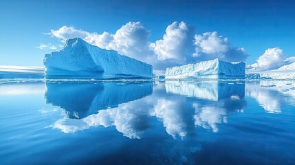 A breathtaking image features icebergs floating in pristine waters, highlighting the beauty of our planet.