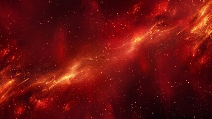 Aufkleber - Red Galaxy Nebula with Glowing Stars and Golden Dust